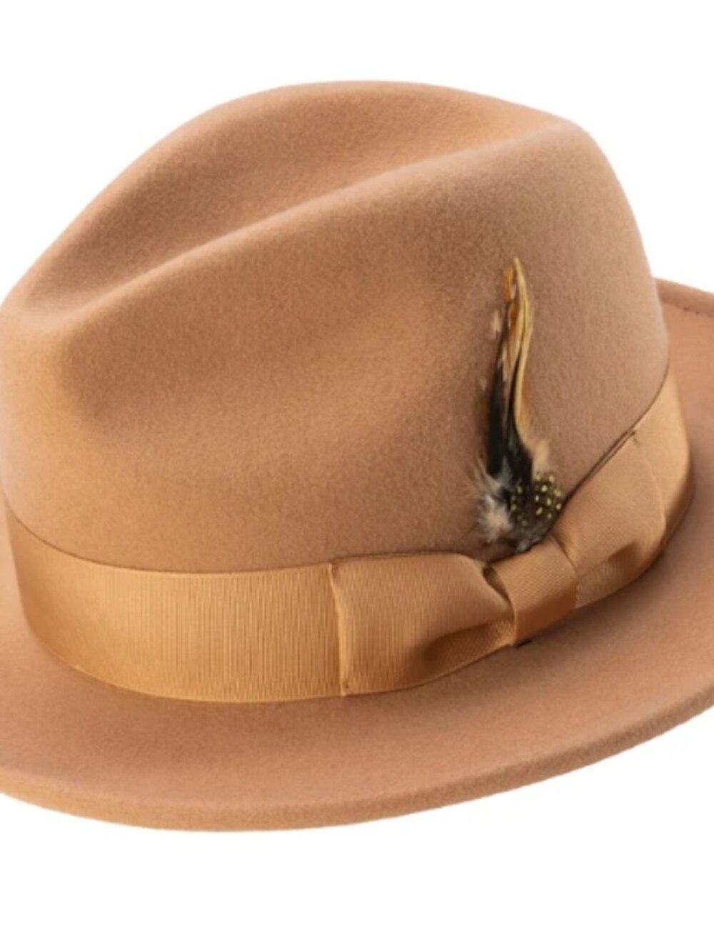 TAN Lightfelt 2 1/2" Wide Brim Wool Felt Pinch Crown Fedora Hat by Montique H-60
